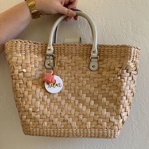 Kate spade straw purse with white handles
